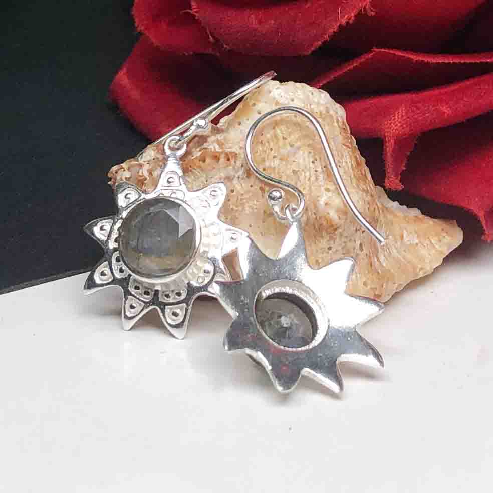 Elegant Blue Labradorite Earrings Made of Brass Silver Polished Danglers
