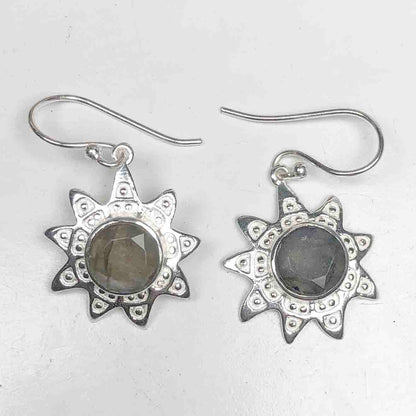 Elegant Blue Labradorite Earrings Made of Brass Silver Polished Danglers