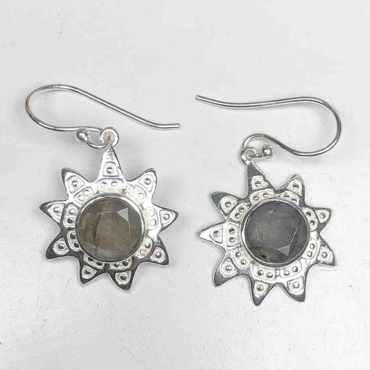 Elegant Blue Labradorite Earrings Made of Brass Silver Polished Danglers