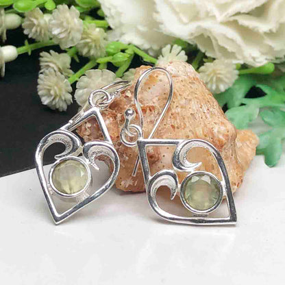 Fashionable Green Opal Earrings Made of Brass Silver Polished Danglers