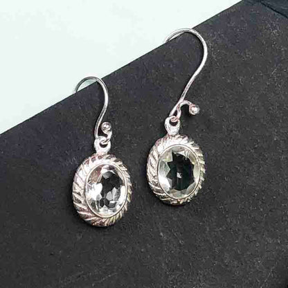 Elegant Green Amethyst Earrings Made of Brass Silver Polished Danglers