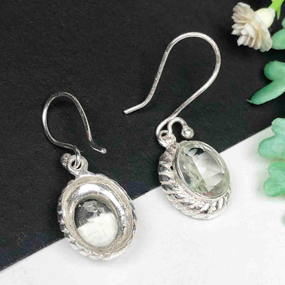 Elegant Green Amethyst Earrings Made of Brass Silver Polished Danglers