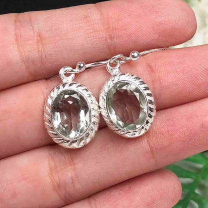 Elegant Green Amethyst Earrings Made of Brass Silver Polished Danglers