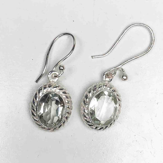 Elegant Green Amethyst Earrings Made of Brass Silver Polished Danglers
