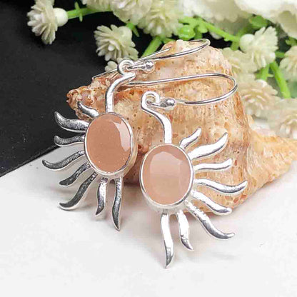 Modern Pink Chalcedony Earrings Made of Brass Silver Polished Danglers
