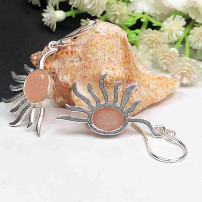 Modern Pink Chalcedony Earrings Made of Brass Silver Polished Danglers
