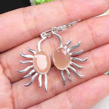 Modern Pink Chalcedony Earrings Made of Brass Silver Polished Danglers
