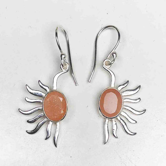 Modern Pink Chalcedony Earrings Made of Brass Silver Polished Danglers