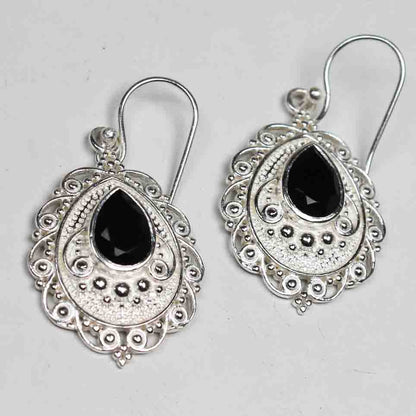 One of a kind Black Spinel Earrings Made of Brass Silver Polished Danglers