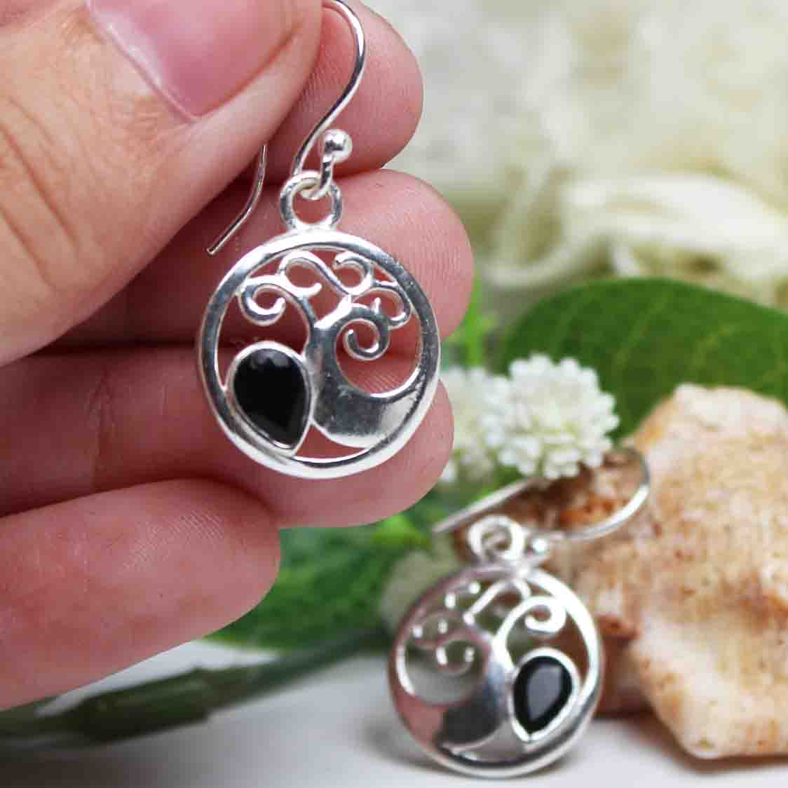 Amazing Black Spinel Earrings Made of Brass Silver Polished Danglers