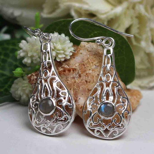 Top Quality Blue Labradorite Earrings Made of Brass Silver Polished Danglers