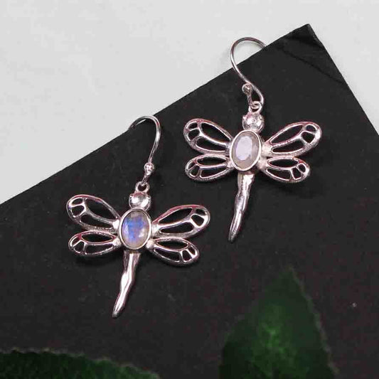 One of a kind White Moonstone Earrings Made of Brass Silver Polished Danglers