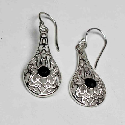 Fantastic Black Spinel Earrings Made of Brass Silver Polished Danglers