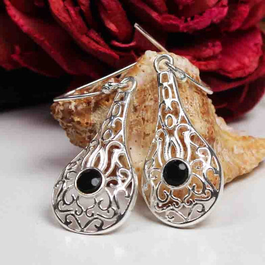 Fantastic Black Spinel Earrings Made of Brass Silver Polished Danglers
