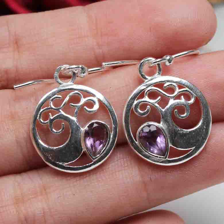 Precious Purple Amethyst Earrings Made of Brass Silver Polished Danglers