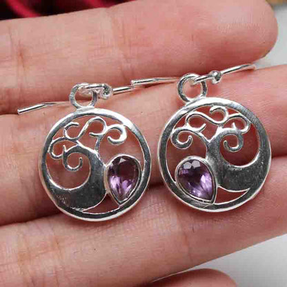 Precious Purple Amethyst Earrings Made of Brass Silver Polished Danglers