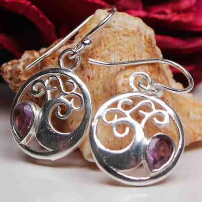 Precious Purple Amethyst Earrings Made of Brass Silver Polished Danglers
