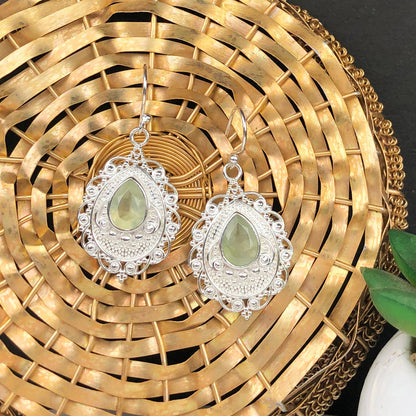 Expressive Green Opal Earrings Made of Brass Silver Polished Danglers