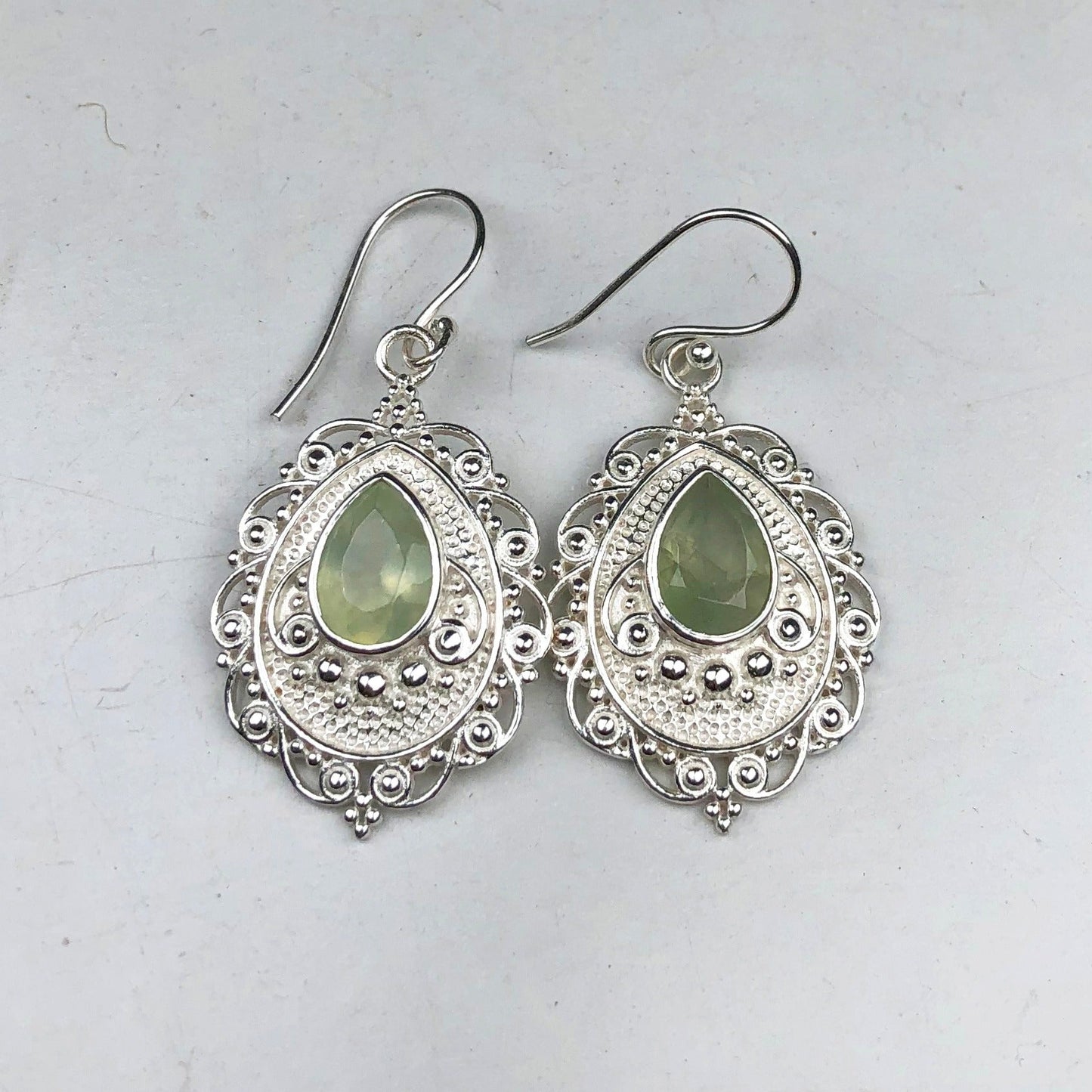 Expressive Green Opal Earrings Made of Brass Silver Polished Danglers