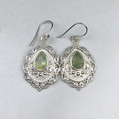 Expressive Green Opal Earrings Made of Brass Silver Polished Danglers