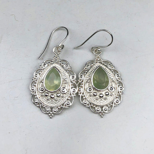 Expressive Green Opal Earrings Made of Brass Silver Polished Danglers