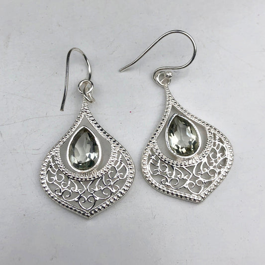Wonderful Green Amethyst Earrings Made of Brass Silver Polished Danglers