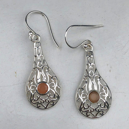 Elegant Pink Chalcedony Earrings Made of Brass Silver Polished Danglers