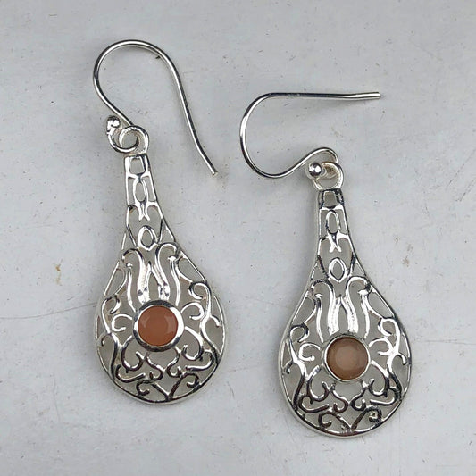 Elegant Pink Chalcedony Earrings Made of Brass Silver Polished Danglers