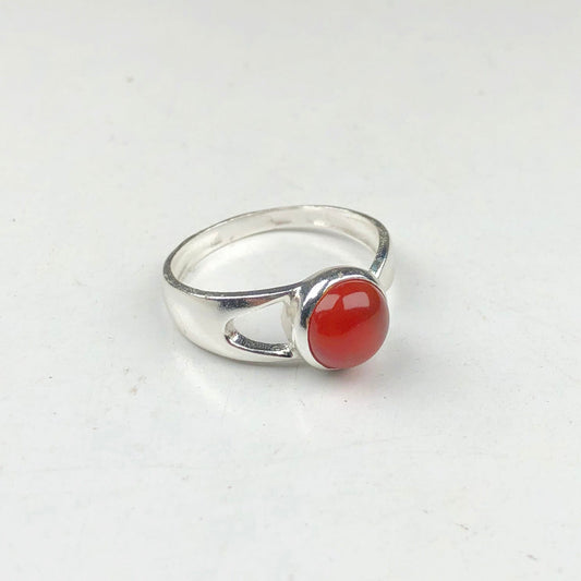 Very pretty Red Carnelian Ring Main Metal Brass, Silver Coated