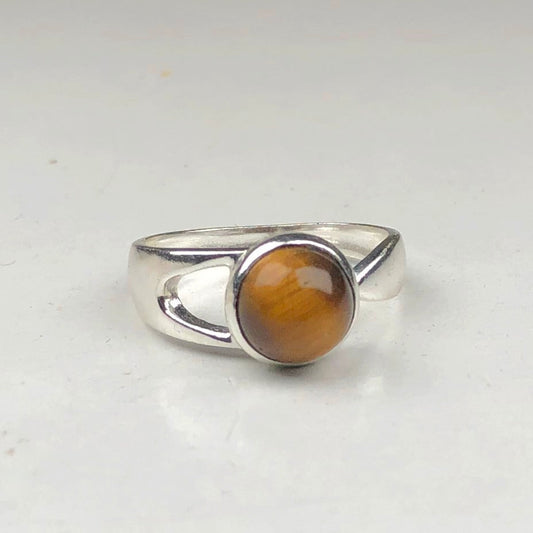 Impressive Brown Tigereye Ring Main Metal Brass, Silver Coated