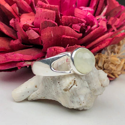 One of a kind White Clear Quartz Ring Main Metal Brass, Silver Coated