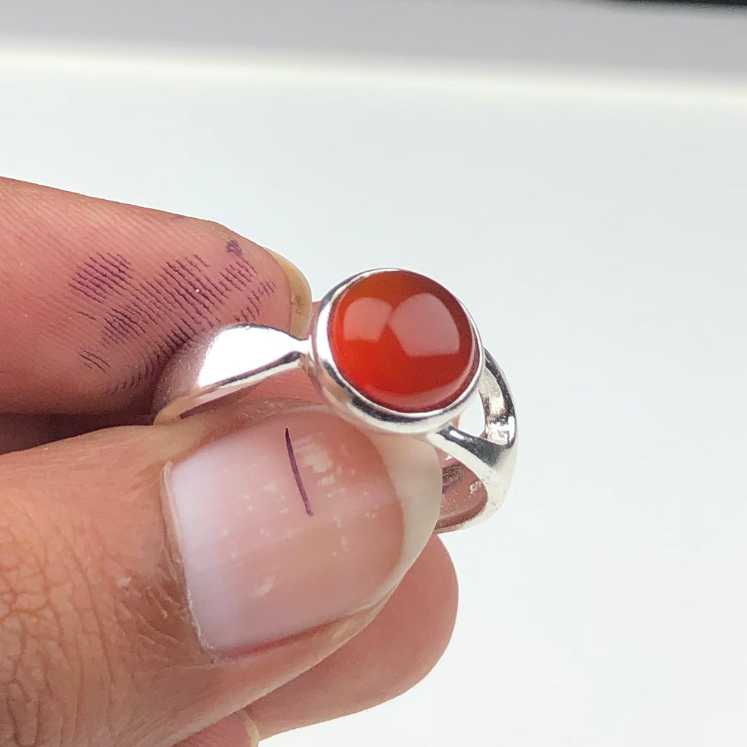 Elegant Red Carnelian Ring Main Metal Brass, Silver Coated