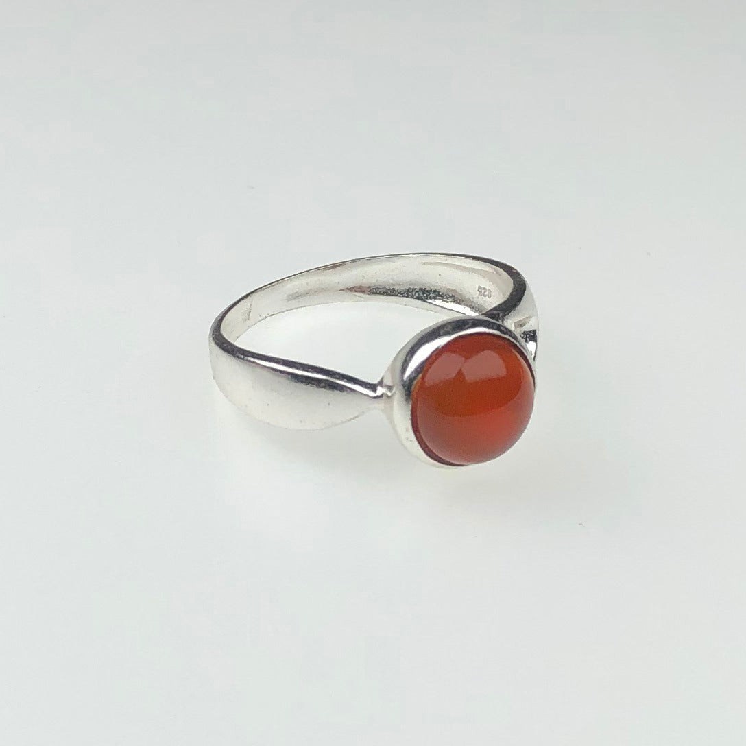 Elegant Red Carnelian Ring Main Metal Brass, Silver Coated
