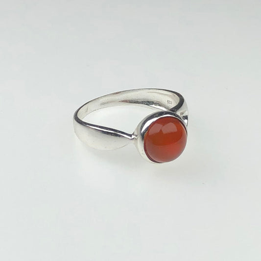 Elegant Red Carnelian Ring Main Metal Brass, Silver Coated