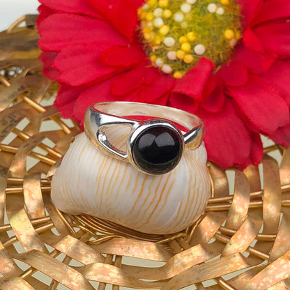 Wonderful Black Obsidian Ring Main Metal Brass, Silver Coated
