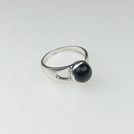 Wonderful Black Obsidian Ring Main Metal Brass, Silver Coated