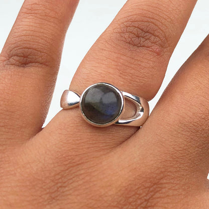 Superb Blue Labradorite Ring Main Metal Brass, Silver Coated