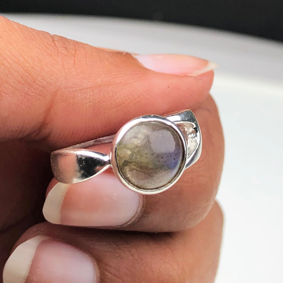 Superb Blue Labradorite Ring Main Metal Brass, Silver Coated