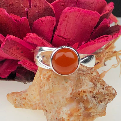 Gorgeous Orange Carnelian Ring Main Metal Brass, Silver Coated