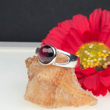 Wonderful Red Garnet Ring Main Metal Brass, Silver Coated