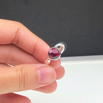 Wonderful Red Garnet Ring Main Metal Brass, Silver Coated