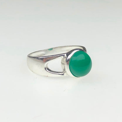 Precious Green Onyx Ring Main Metal Brass, Silver Coated