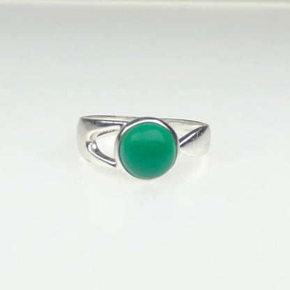 Precious Green Onyx Ring Main Metal Brass, Silver Coated