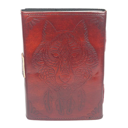 Leather Journal with Tiger Eye Wolf Gemstone