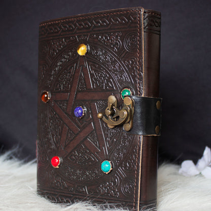 Chakra Harmony Leather Journal with Seven Gems