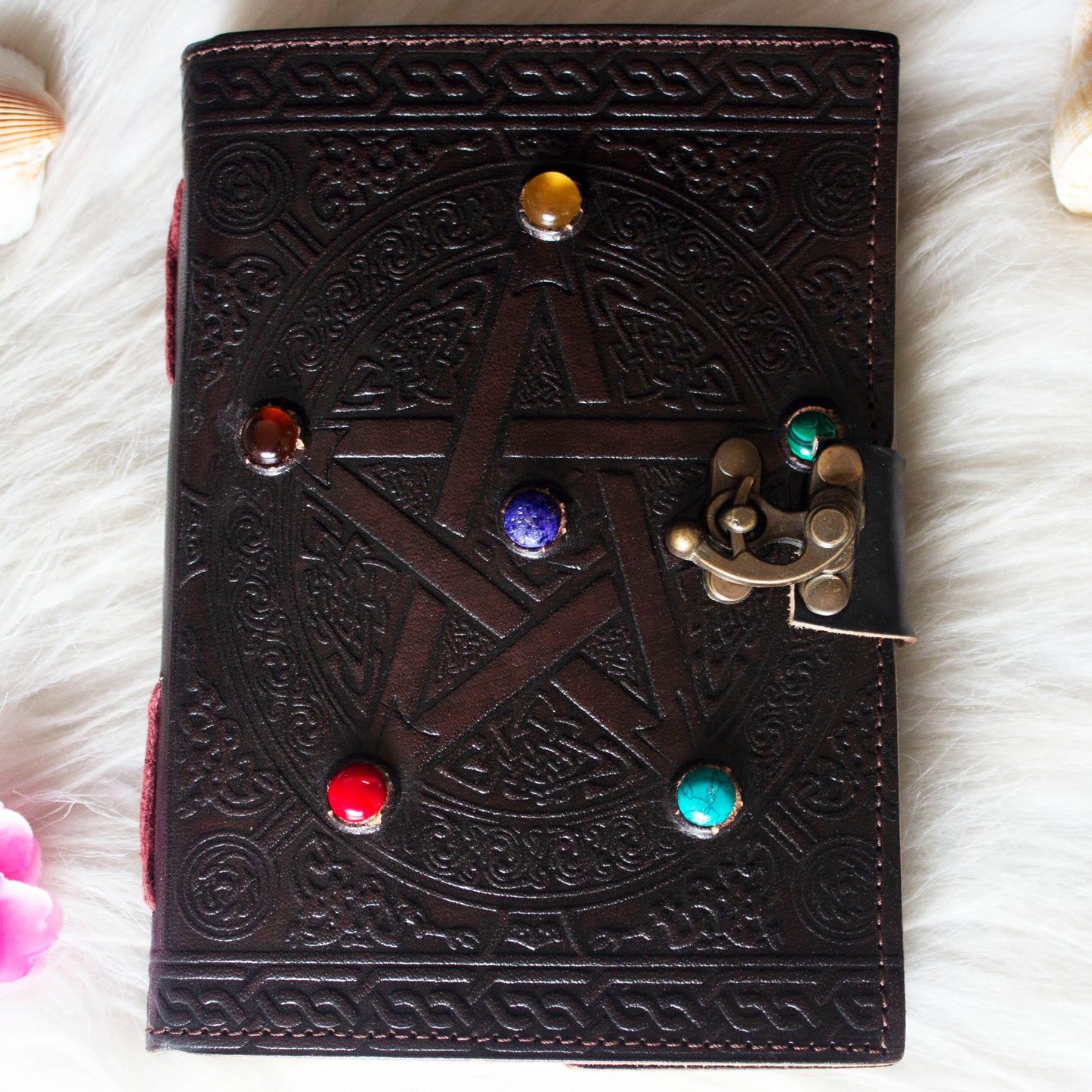 Chakra Harmony Leather Journal with Seven Gems