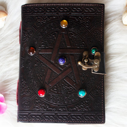 Chakra Harmony Leather Journal with Seven Gems