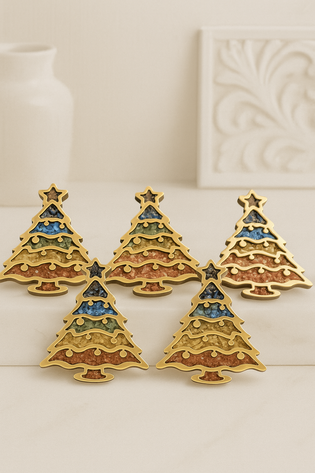 Gemstone Studded Christmas Tree Figurine | Festive Decor with Healing Energy