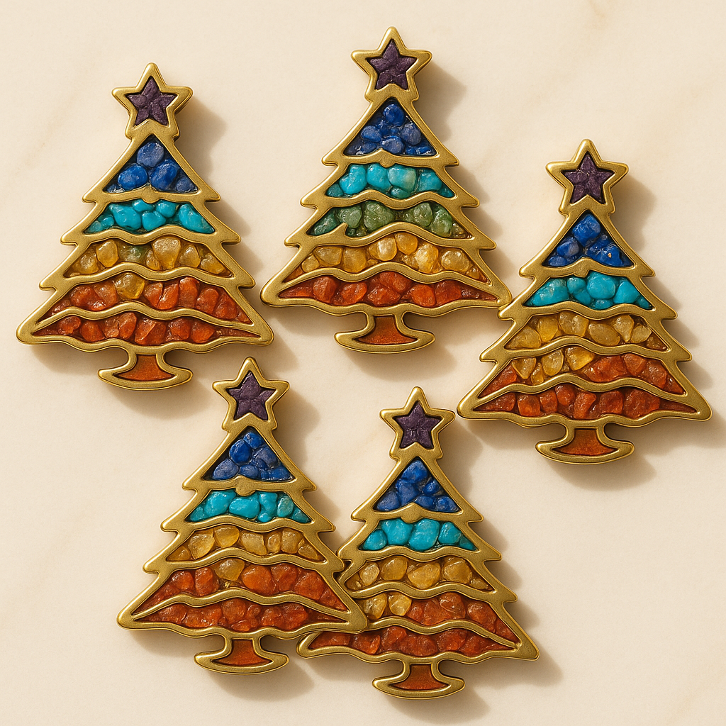 Gemstone Studded Christmas Tree Figurine | Festive Decor with Healing Energy