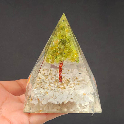 White Howlite and Peridot Orgone Pyramid